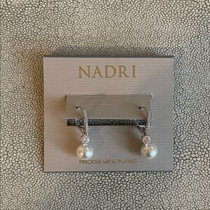 Nadri Silver and White Pearl Drop Earrings